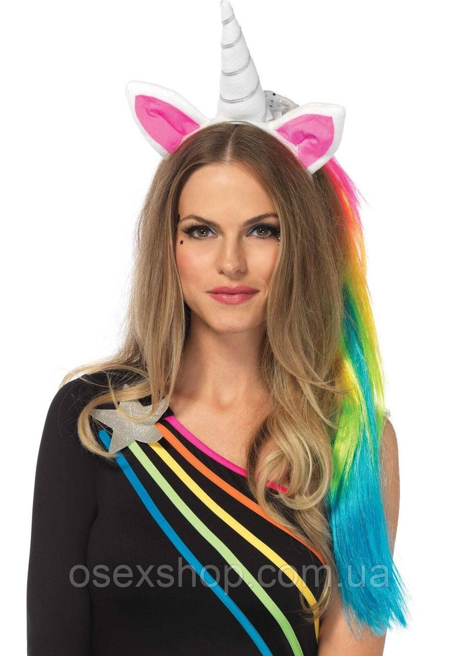 Обруч ріг єдинорога Leg Avenue Magical Unicorn Headband, з райдужною гривою, фото 1