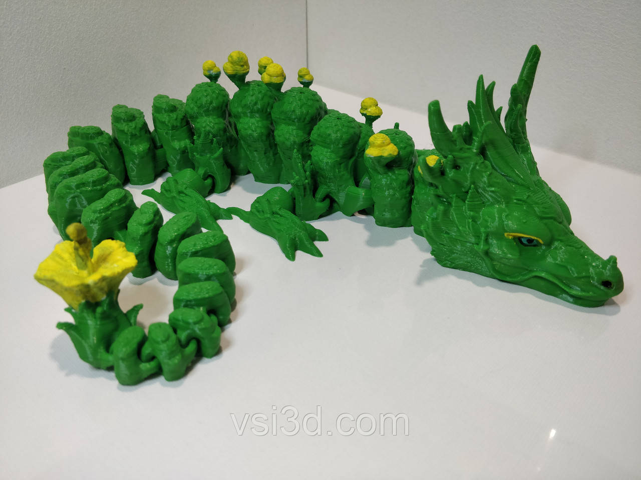 45 см. Рухома іграшка трав'яний дракон. (Різні кольори). 3D-друк безпечним органічним пластиком. Ручне офарбовування