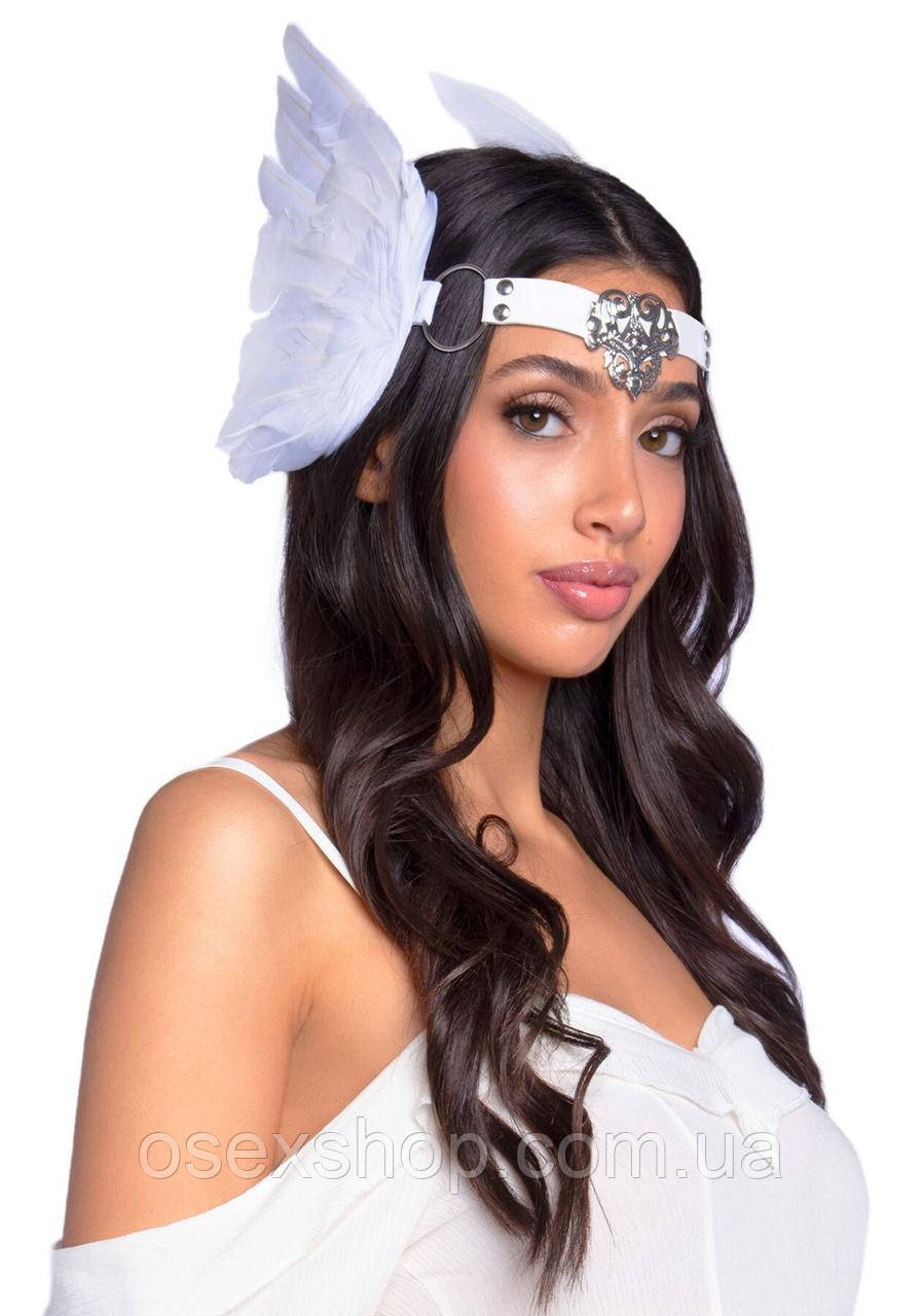 Пов'язка на голову з крилами Leg Avenue Feather headband White, пір'я і натуральна шкіра