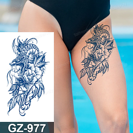 Juice Флеш тату. 18*11 см. Тимчасова, перекладна. Змії, Квіти, Півонії, GZ-977 (S)
