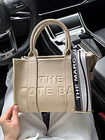 Женская сумка шопер подарочная Marc Jacobs Tote Bag Beige Small (бежевая) AS346 стильная с короткими ручками