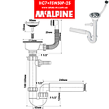 Сифон трубний для кухонної мийки з круглим переливом 1 1/2х113 мм HC7+FSW50P-25 McALPINE, фото 3