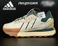 Мужские кроссовки Adidas Futro Mix текстиль/замша топ качество р 41-46 бежевые с зеленым