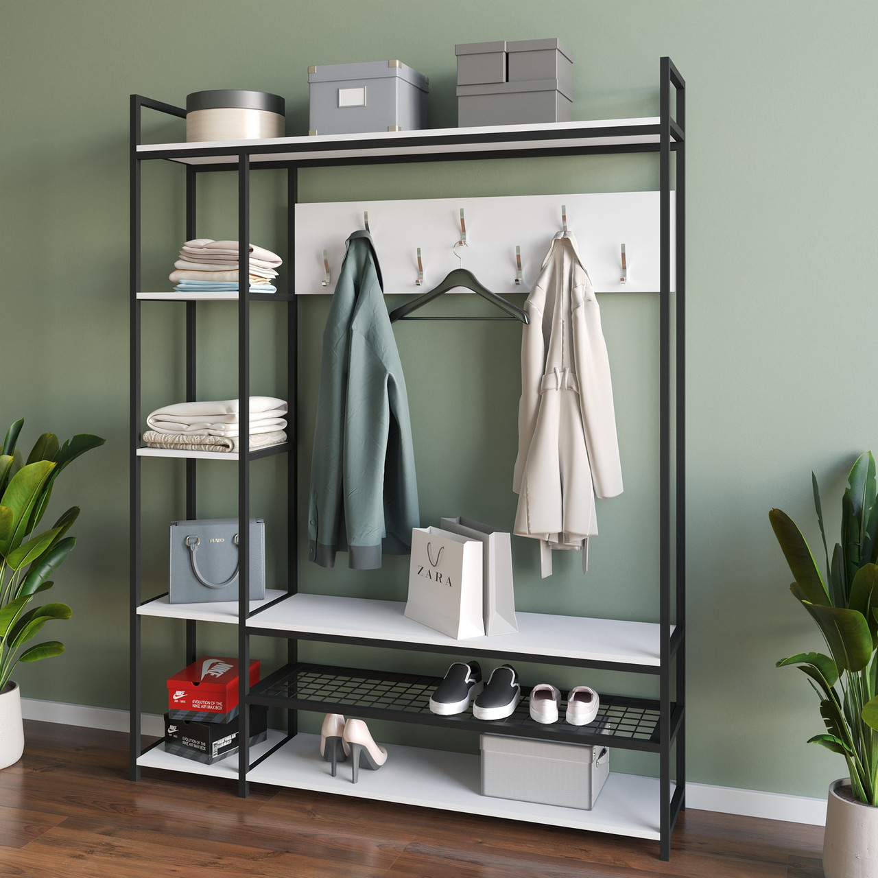 Купить Прихожая. Стеллаж для одежды с крючками и полками с левой ...