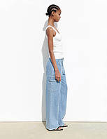 S РОСТ 165 - 175 см Женские прямые голубые широкие карго джинсы плаццо