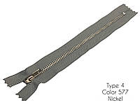 Молния джинсовая тип 4 металлическая неразъёмная 18 см цвет светло-серая (зубцы серебро) 577/никель
