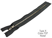 Молния джинсовая тип 4 металлическая неразъёмная 18 см цвет тёмно-серая (зубцы серебро) 727/никель