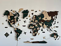 Деревянная настенная карта мира 3D цвет тундра