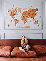 Деревянная 3D карта мира на стену цвет фундук
