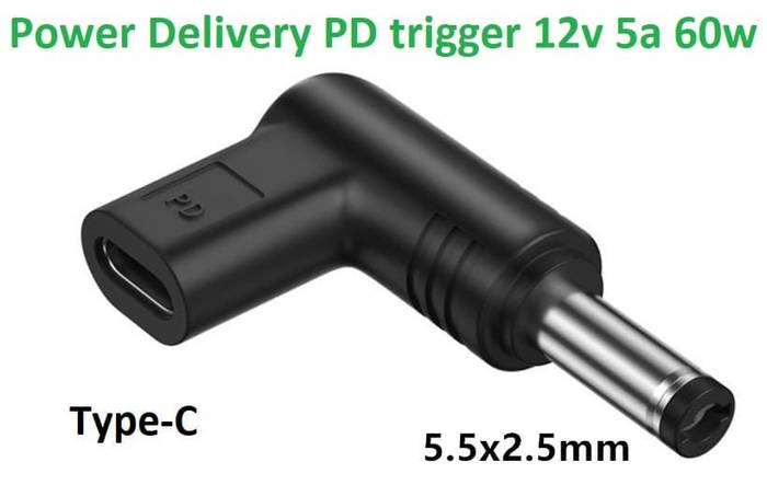 Купить Переходник на 12v (max 5a, 60w) 5.5x2.5mm с USB Type-C (Female ...