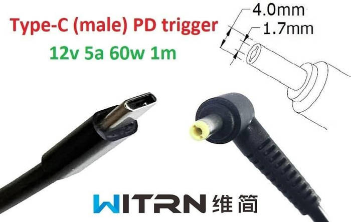 Купить Переходник на 12v (max 5a, 60w) 4.0x1.7mm 1m с USB Type-C (male ...