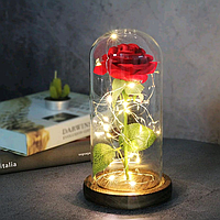 Роза в колбе под стеклянным куполом Oxa красная с подсветкой 17см (22х11.5) 2