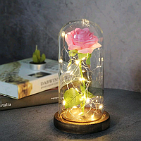 Роза в колбе под стеклянным куполом Oxa розовая с подсветкой 17см (22х11.5) 2