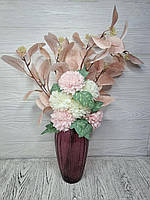 Букет искусственных цветов из хризантем и эвкалиптовых веток мультиколор розовый 52 см