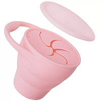 Детский силиконовый стакан для закусок снечница с крышкой (без бисфенола А) розового цвета