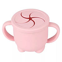 Дитяча силіконова склянка для закусок снічниця з кришкою (без бісфенолу А) рожевого кольору (200 мл)