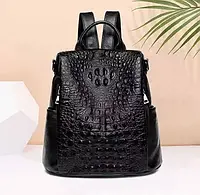 Женский кожаный черный рюкзак сумка трансформер, рюкзачок натуральная кожа под крокодила, рептилию