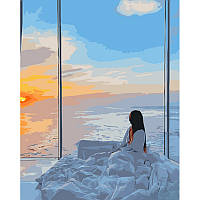 Картина по номерам Strateg ПРЕМИУМ Море за вікном розміром 40х50 см (GS1263)