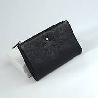 Маленький женский кожаный кошелек на магните, Черный раскладной мини кошелек портмоне из натуральной кожи