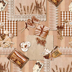 Скатертина з серцями на коричневому фоні