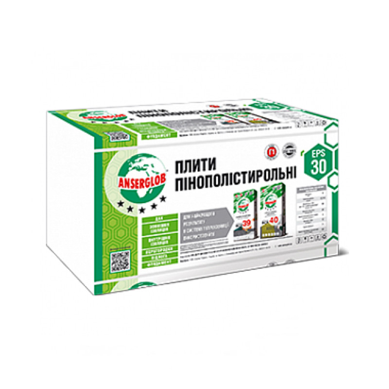Плита полістирольна ANSERGLOB EPS-30 1 м*0,5 м (100 мм)