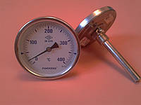 Термометр биметаллический PAKKENS Ø100мм от 0 до 400 градусов, трубка-капилляр 10 см с резьбой 1/2" Турция