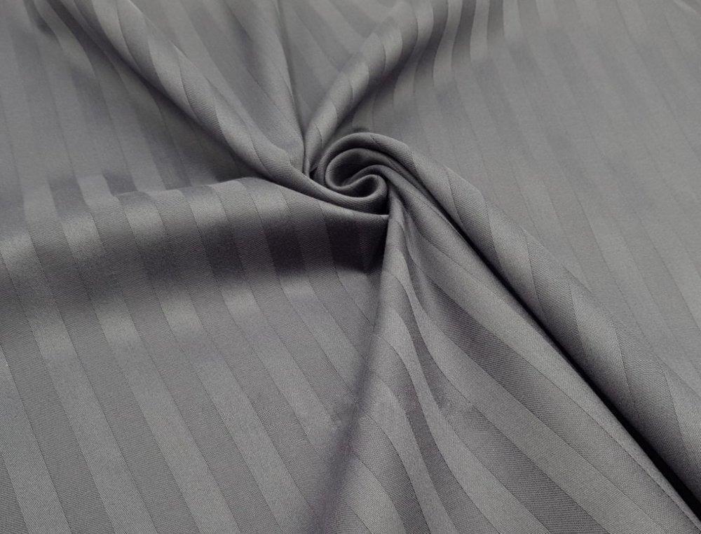 Односпальне простирадло на резинці 80х190х20, страйп-сатин сірого кольору