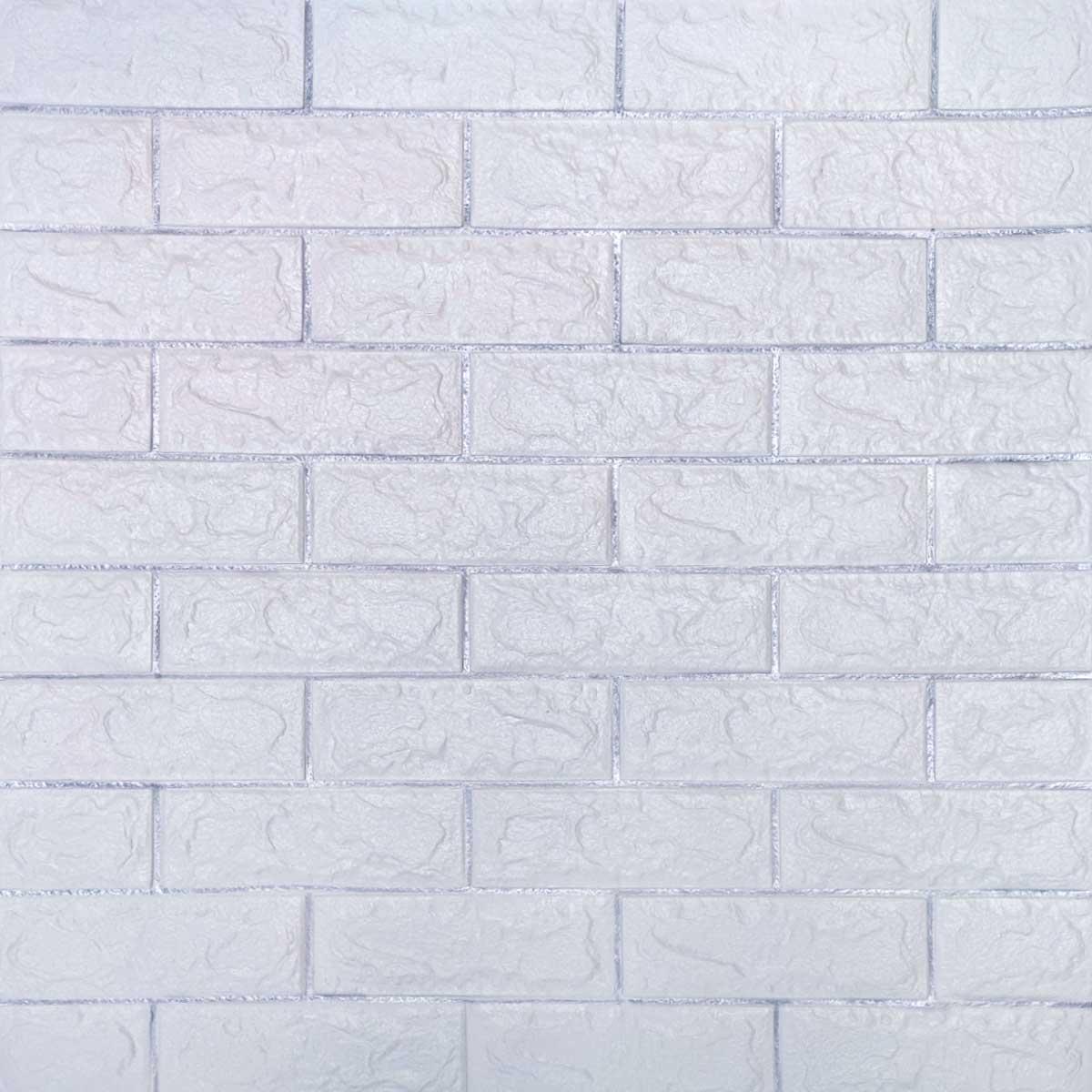 Самоклеющаяся декоративная 3D панель под белый матовый кирпич с серебром 700x770x7 мм, фото 1
