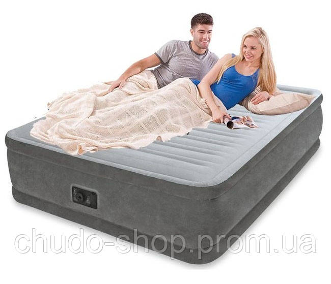 Надувна велюр-ліжко Intex з вбудованим електронасосом 203х152х56 см (64418)