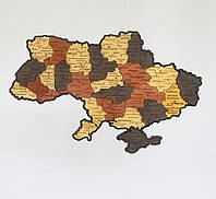 Настінний декор з дерева Карта України 3D об'ємна багатошарова на англійській + коробка 55*38.5 см