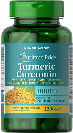Куркума з куркуміном і биоперин Puritan's Pride Turmeric Curcumin with Bioperine 1000 мг 120 капс., фото 2