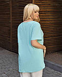 Жіноча льняна подовжена футболка з принтом, фото 2
