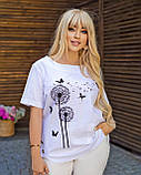 Жіноча льняна подовжена футболка з принтом, фото 3