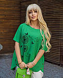 Жіноча льняна подовжена футболка з принтом, фото 4