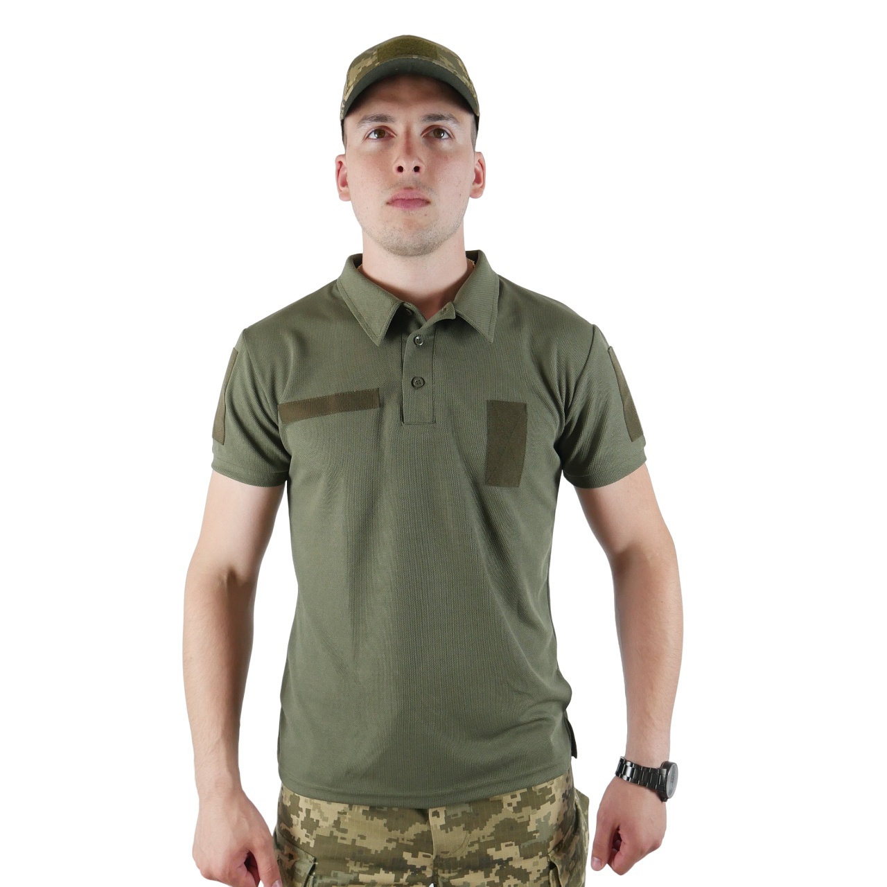 Футболка (поло) хаки S(46) + липучки для шевронів Технологія Quick Dry Матеріал CoolPASS зі 100% поліестеру, фото 1