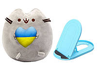 Мягкая игрушка Пушин кэт с сердцем в лапках и Подставка для гаджетов Голубой (n-10392)