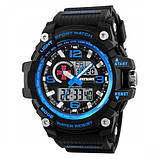 Тактичний водонепроникний (50 м) годинник Patriot 012BUBKSU ЗСУ Чорні з синім + Коробка, фото 2