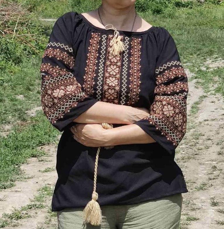 Вишиванка жіноча на шифоні "Лілія" рукав 3/4, 54-60 р-ри