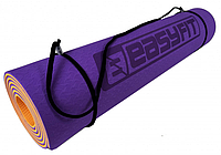 Коврик для йоги и фитнеса EasyFit TPE+TC 6 мм двухслойный фиолетовый с оранжевым + Чехол