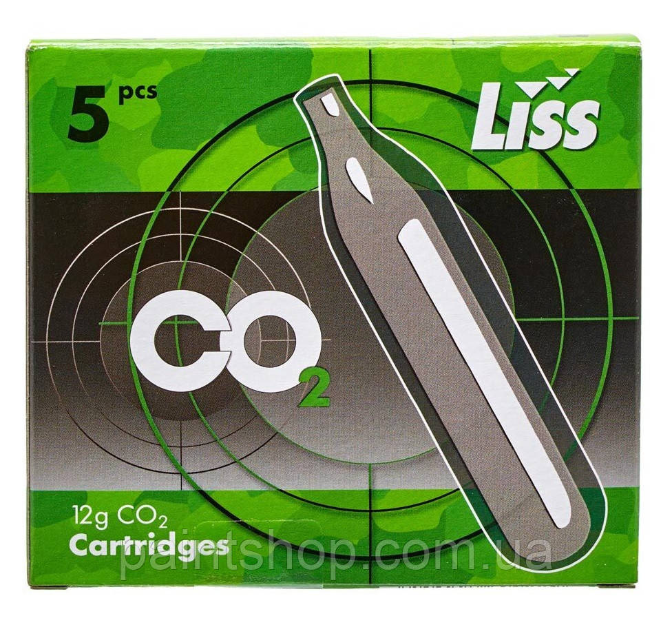 Балон газовий Liss CO2 12 г (5 шт/уп) для пневматичної зброї, фото 1