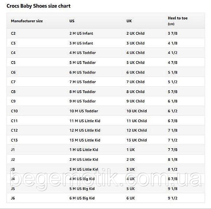 Crocs j1 size chart sale