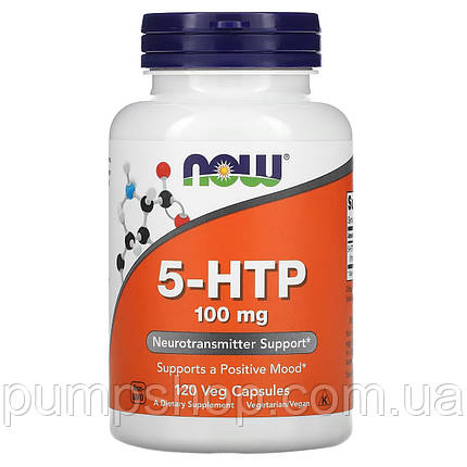 5-гідрокси L-триптофан (для підвищення серотоніну) NOW Foods 5-HTP 100 мг 120 капс., фото 2
