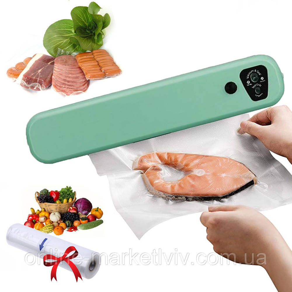 Вакууматор Vacuum Sealer + Пакети в рулоні для вакууматора 5 м х 25 см, фото 1