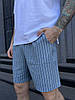 Чоловічий літній костюм COSY Шорти+Футболка сіро-блакитні в білу смужку льон, фото 4