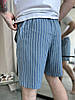 Чоловічий літній костюм COSY Шорти+Футболка сіро-блакитні в білу смужку льон, фото 8