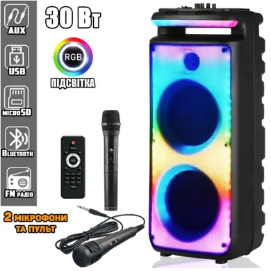 Переносна акустична система SURFACE NDR-X898 (8 "х2) (30W) (Бездротовий і дротовий мікрофони 2шт) (Пульт)