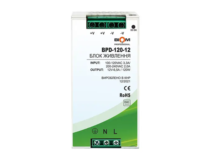 Блок живлення на DIN-рейку Biom Professional DC12 120W BPD-120-12 10A, фото 1
