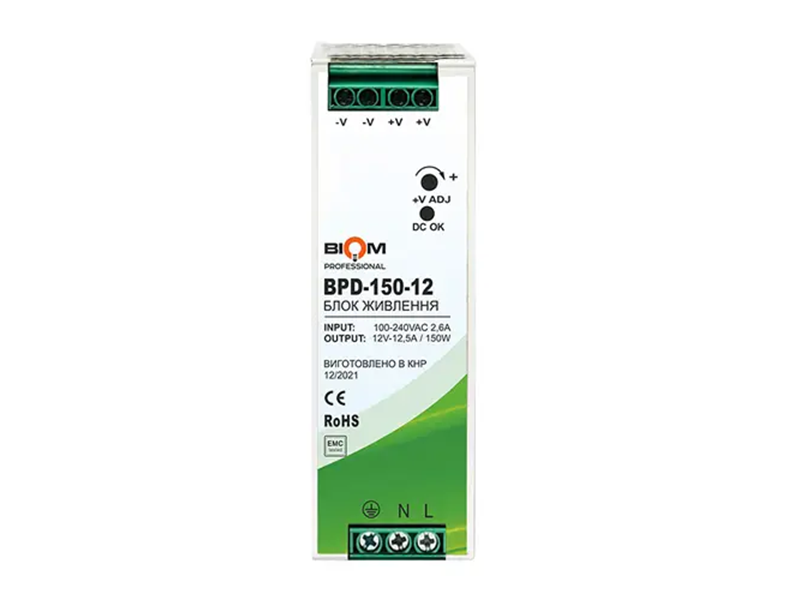 Блок живлення на DIN-рейку Biom Professional DC12 150W BPD-150-12 12,5A, фото 1