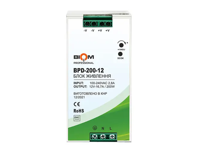 Блок живлення на DIN-рейку Biom Professional DC12 200W BPD-200-12 16,7A, фото 1