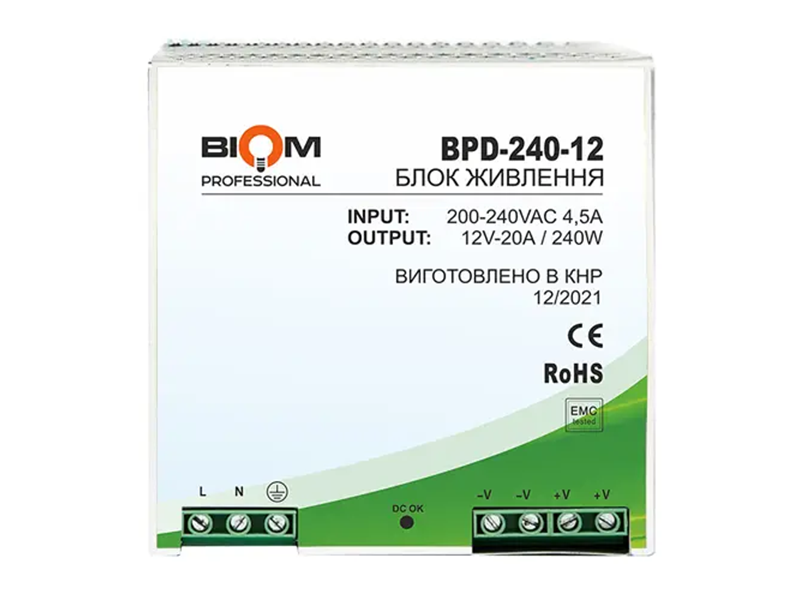Блок живлення на DIN-рейку Biom Professional DC12 240W BPD-240-12 20A, фото 1